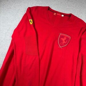 Puma Scuderia Ferrari V-Neck Sweater Mens Large Red Knit Racing Pullover F1